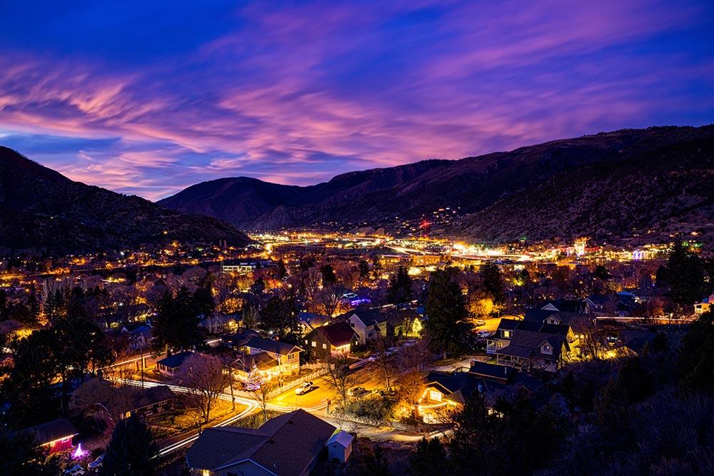 Nighttime Aerial Photo of City of Glenwood Springs and Glenwood Hot Springs Resort