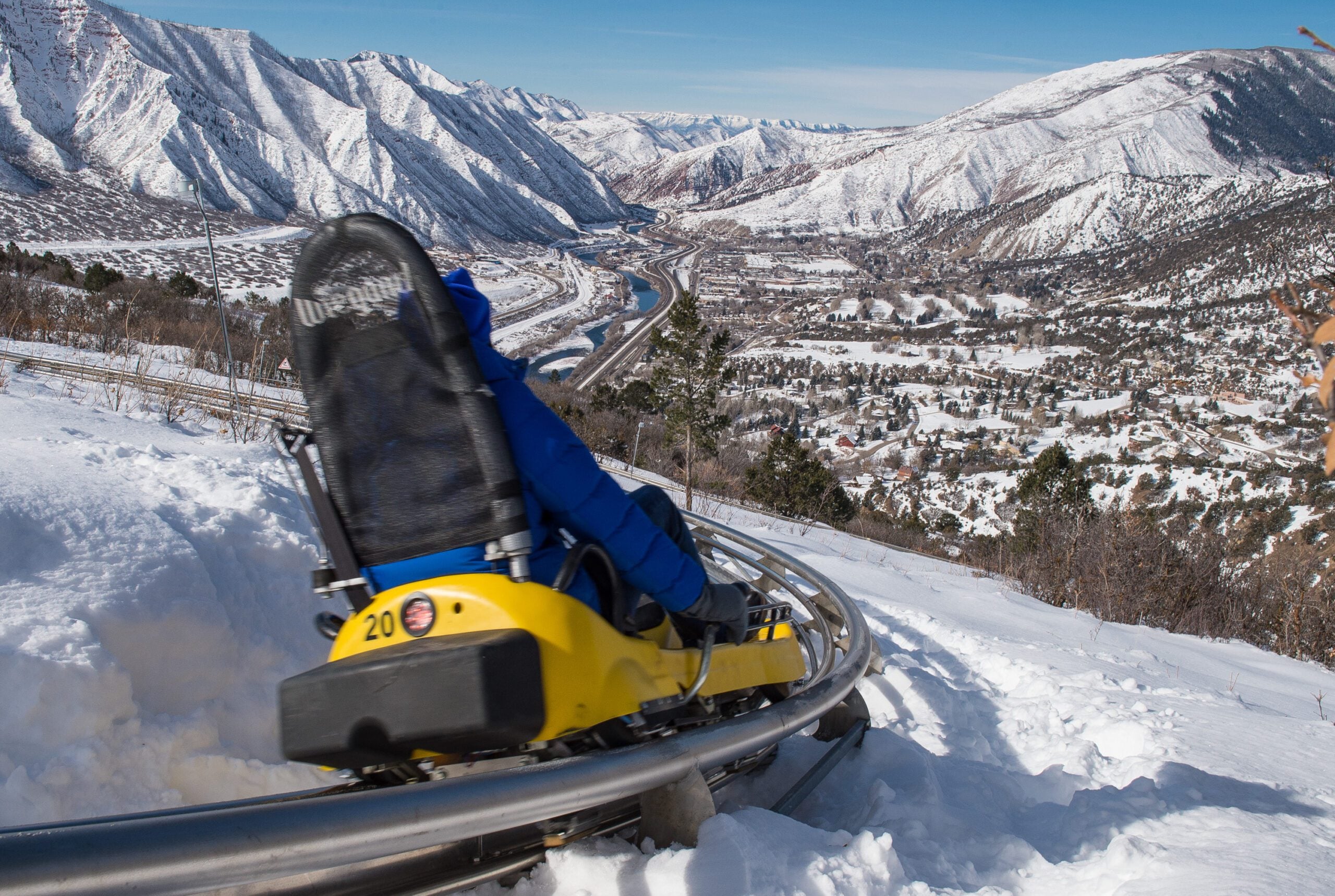 Glenwood Cavern Adventure Park Mountain Coaster above Valley near Glenwood Hot Springs Resort