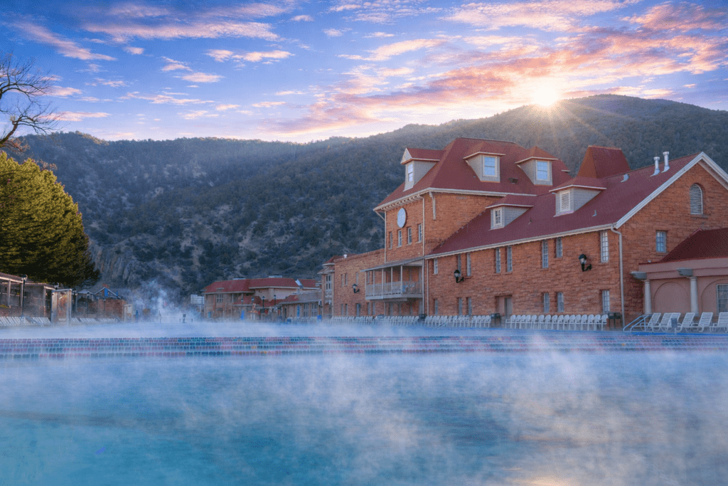 Spring Sunrise behind the Historic Bathhouse at Glenwood Hot Springs Resort