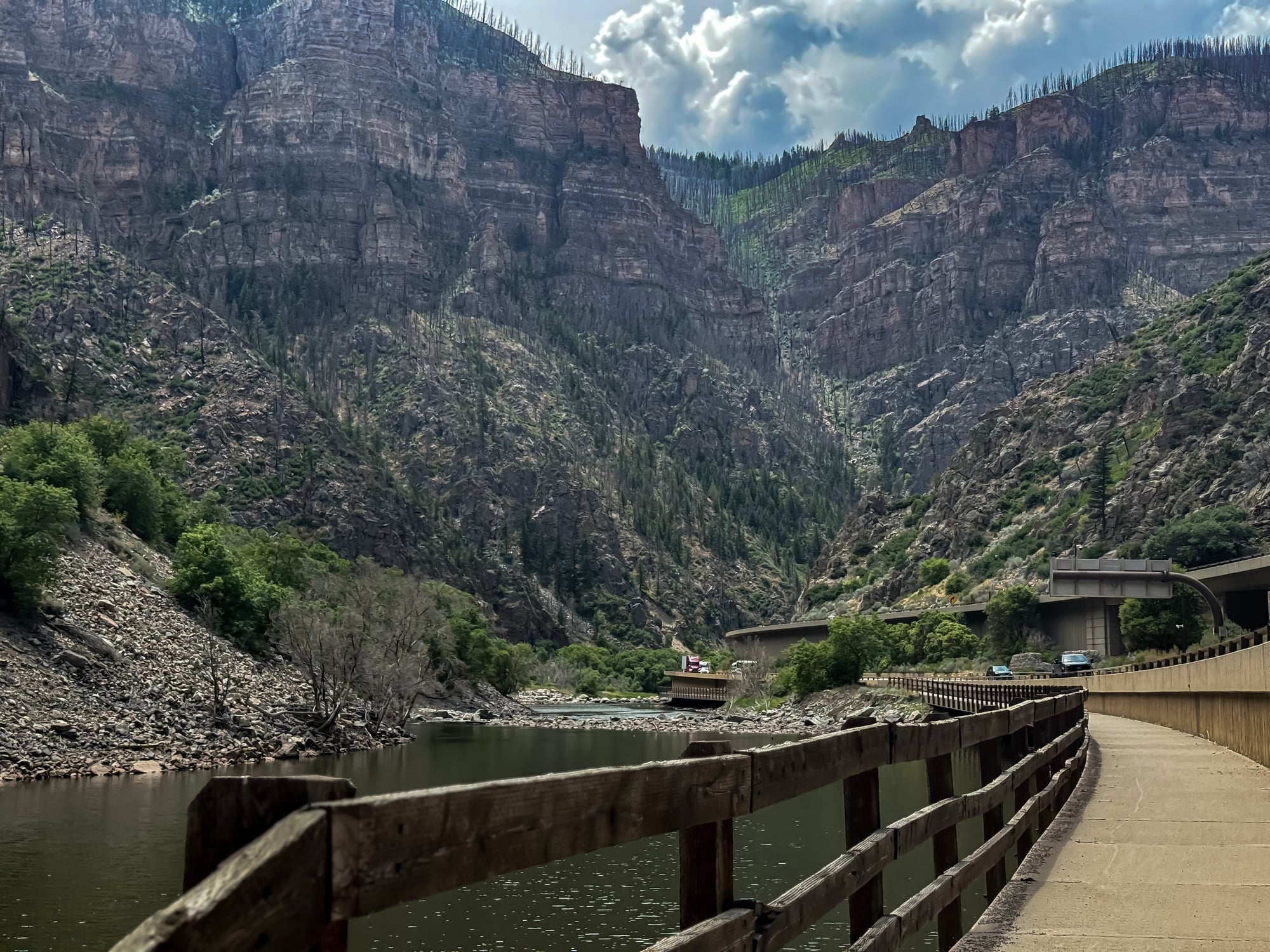 A scenic bike trail winds through Glenwood Canyon near Glenwood Hot Springs Resort